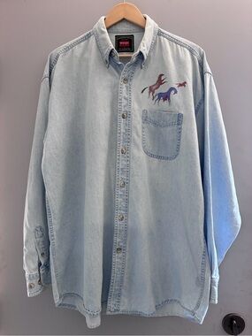 Wrangler Hero Vintage Wild Horses painted denim shirt 2000